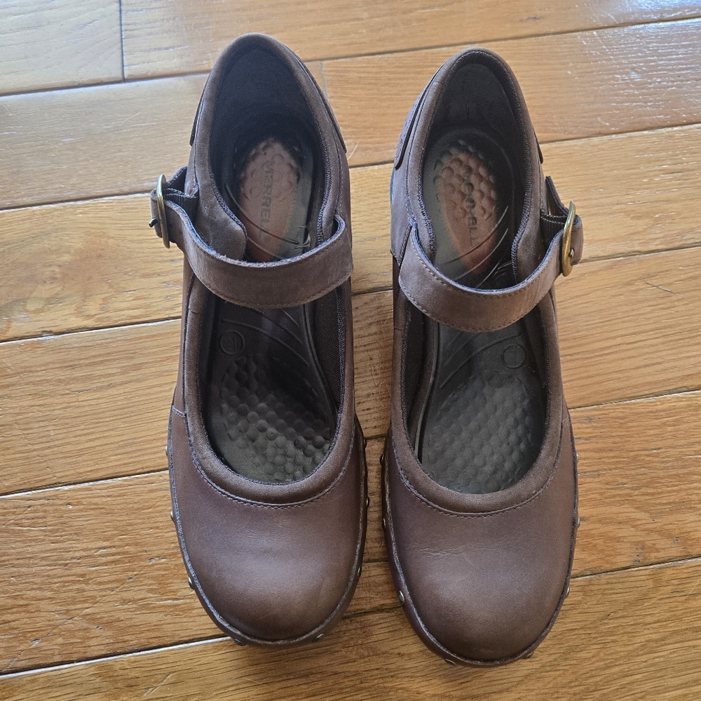 Merrell Women’s Luxe MJ Coffee Studded Buckle Mary Jane Shoes Leather Size US 9